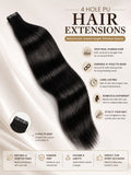4 Hole PU Hair Extensions | Set of 20 pcs | Straight